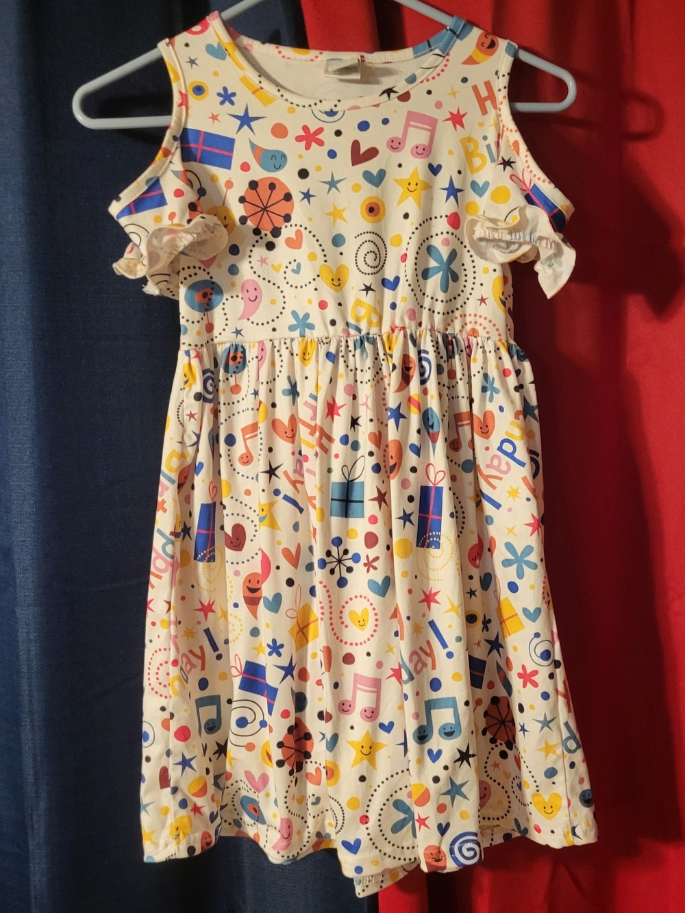 Girls' Dash Of Glitter Happy Burrhday  Print Cold-Shoulder Dress Size 7/8